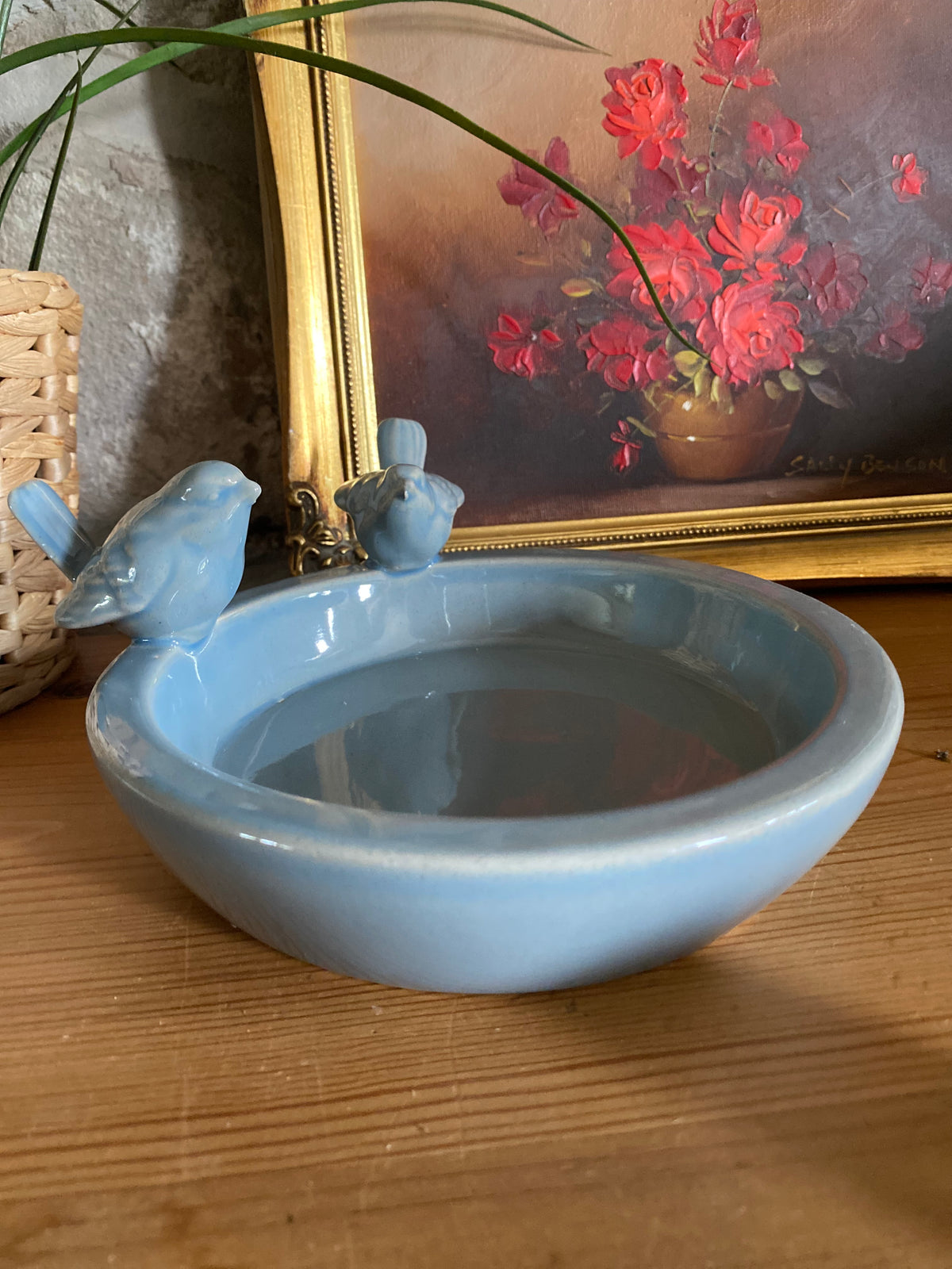 Light Blue Ceramic Two-Bird Decorative Dish - 18cm