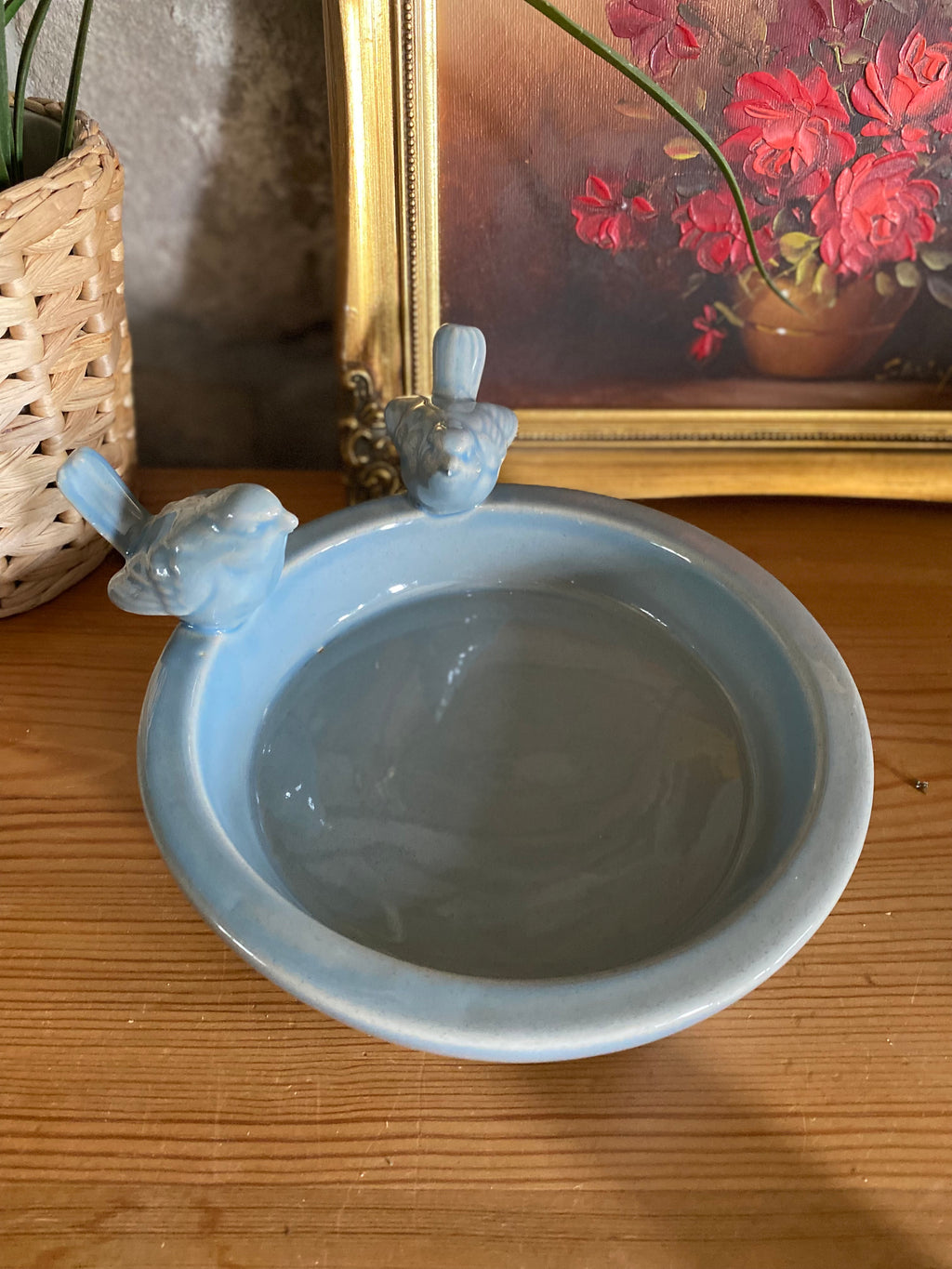 Light Blue Ceramic Two-Bird Decorative Dish - 18cm