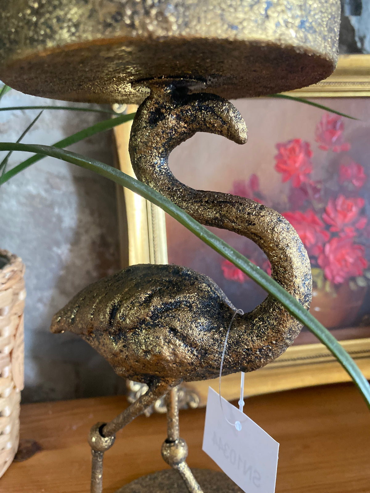 Antique Gold Flamingo Hurricane Candle Holder 34cm