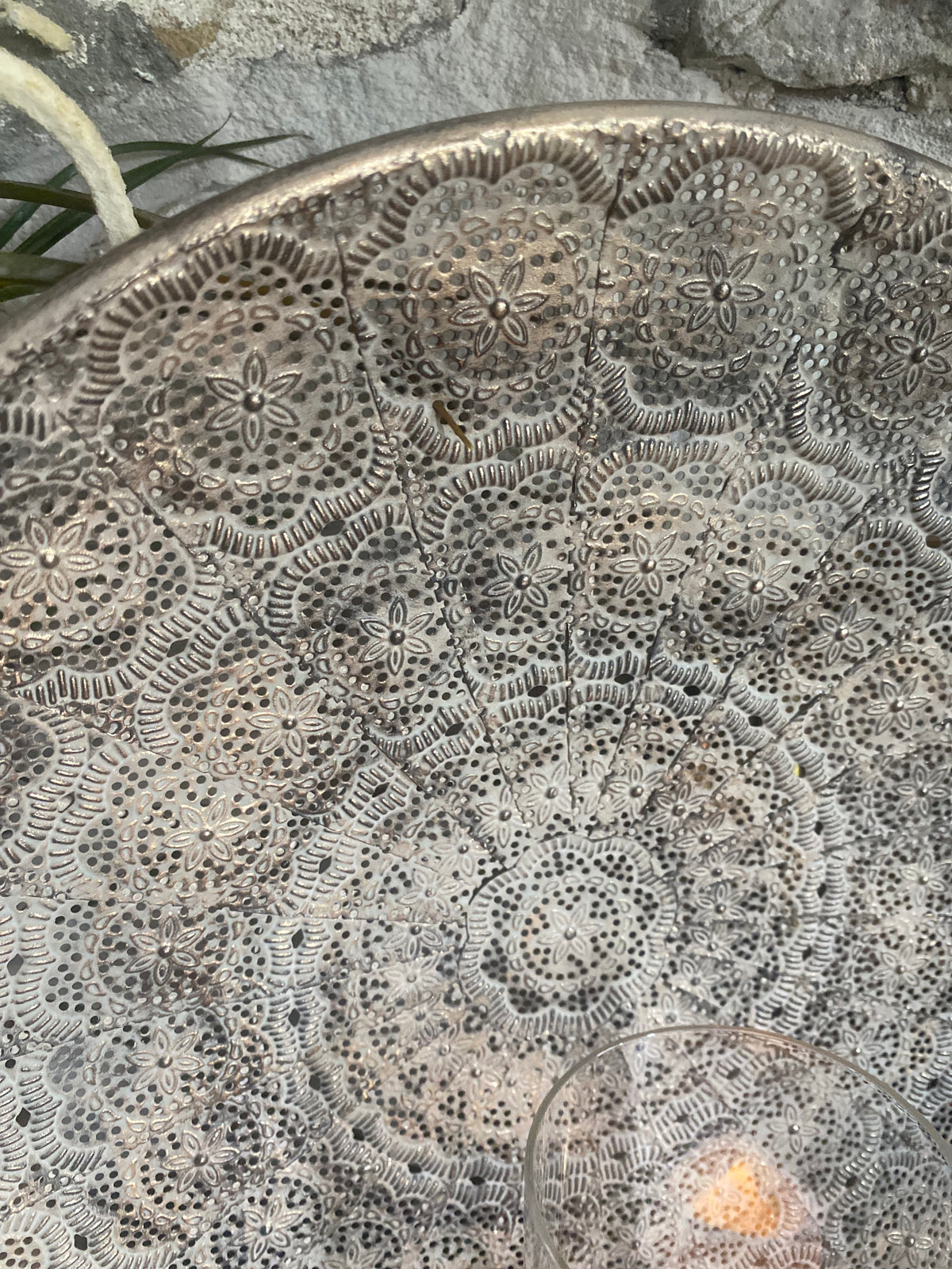 Moroccan-Style Silver Metal Wall Candle Holder - 30cm