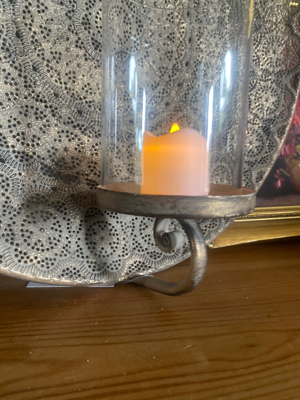 Moroccan-Style Silver Metal Wall Candle Holder - 30cm