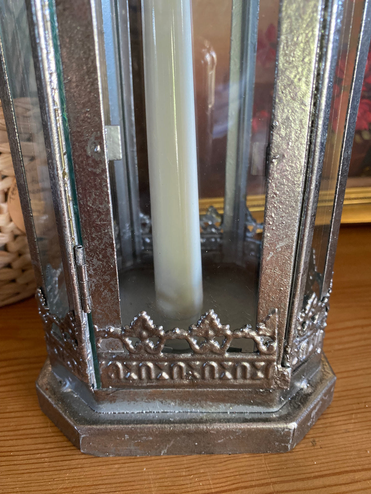 Antique Style Silver-Effect Tall Candle Lantern - 48cm
