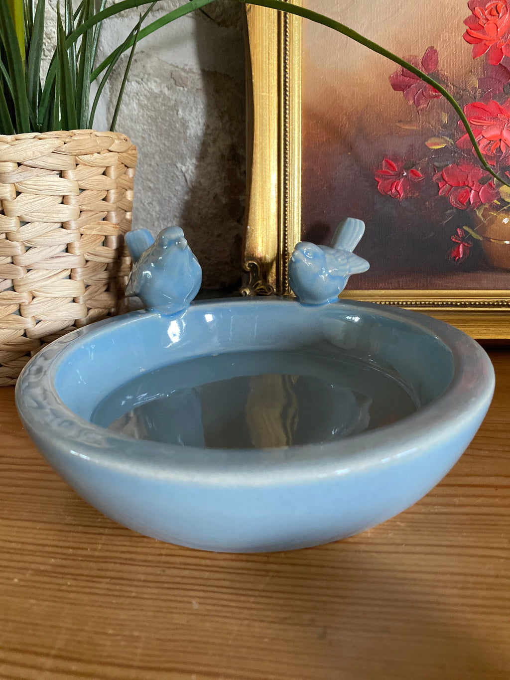 Light Blue Ceramic Two-Bird Decorative Dish - 18cm