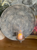 Moroccan-Style Silver Metal Wall Candle Holder - 30cm