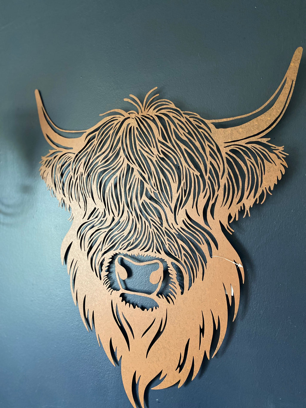 Large Rustic Highland Cow Pierced Wall Art - 58cm