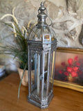 Antique Style Silver-Effect Tall Candle Lantern - 48cm