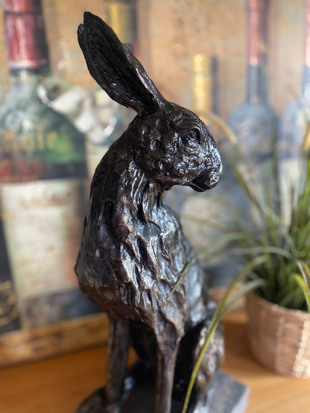 Regal Black & Bronze Resin Hare Ornament - 48cm