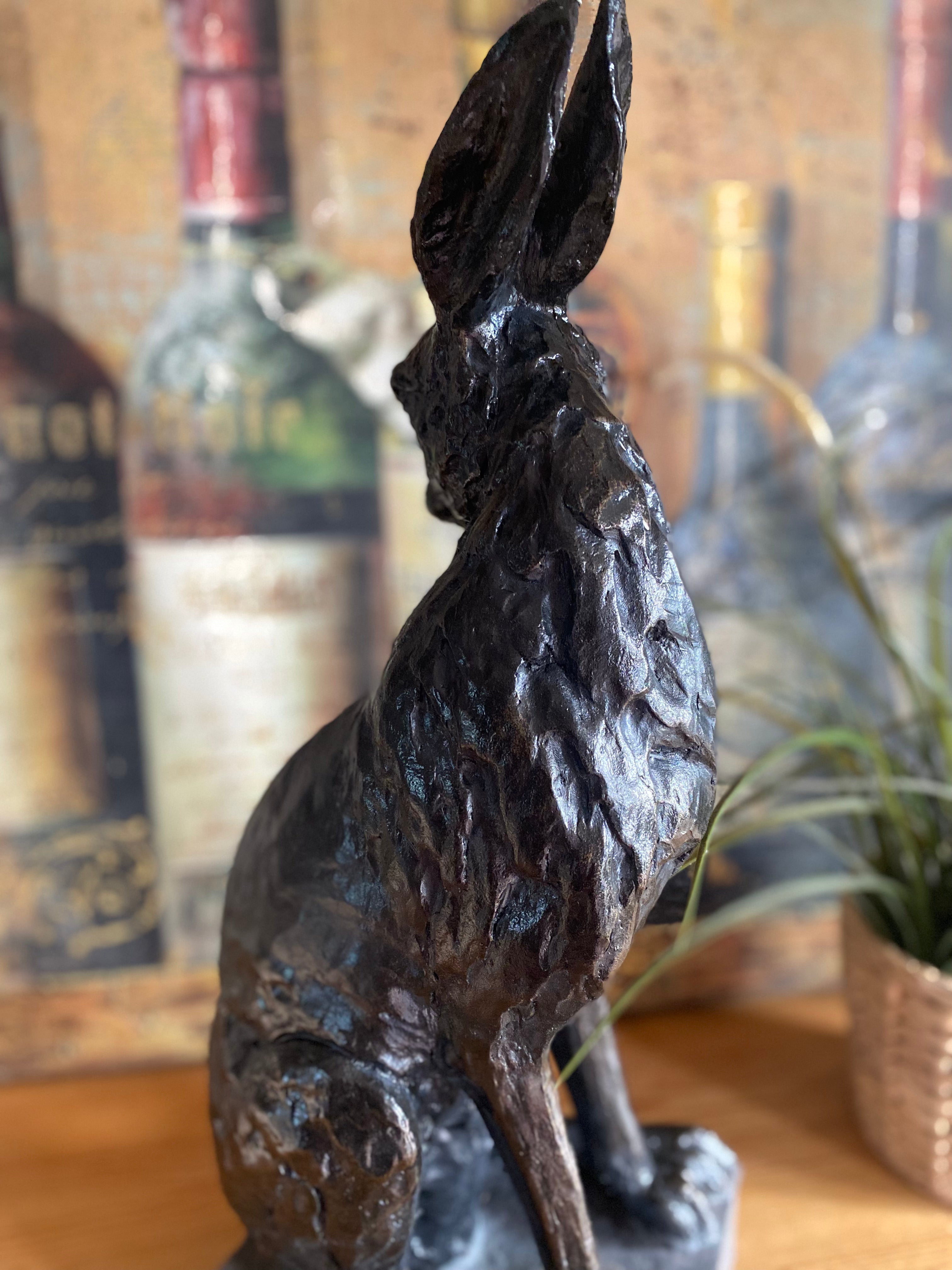 Regal Black & Bronze Resin Hare Ornament - 48cm