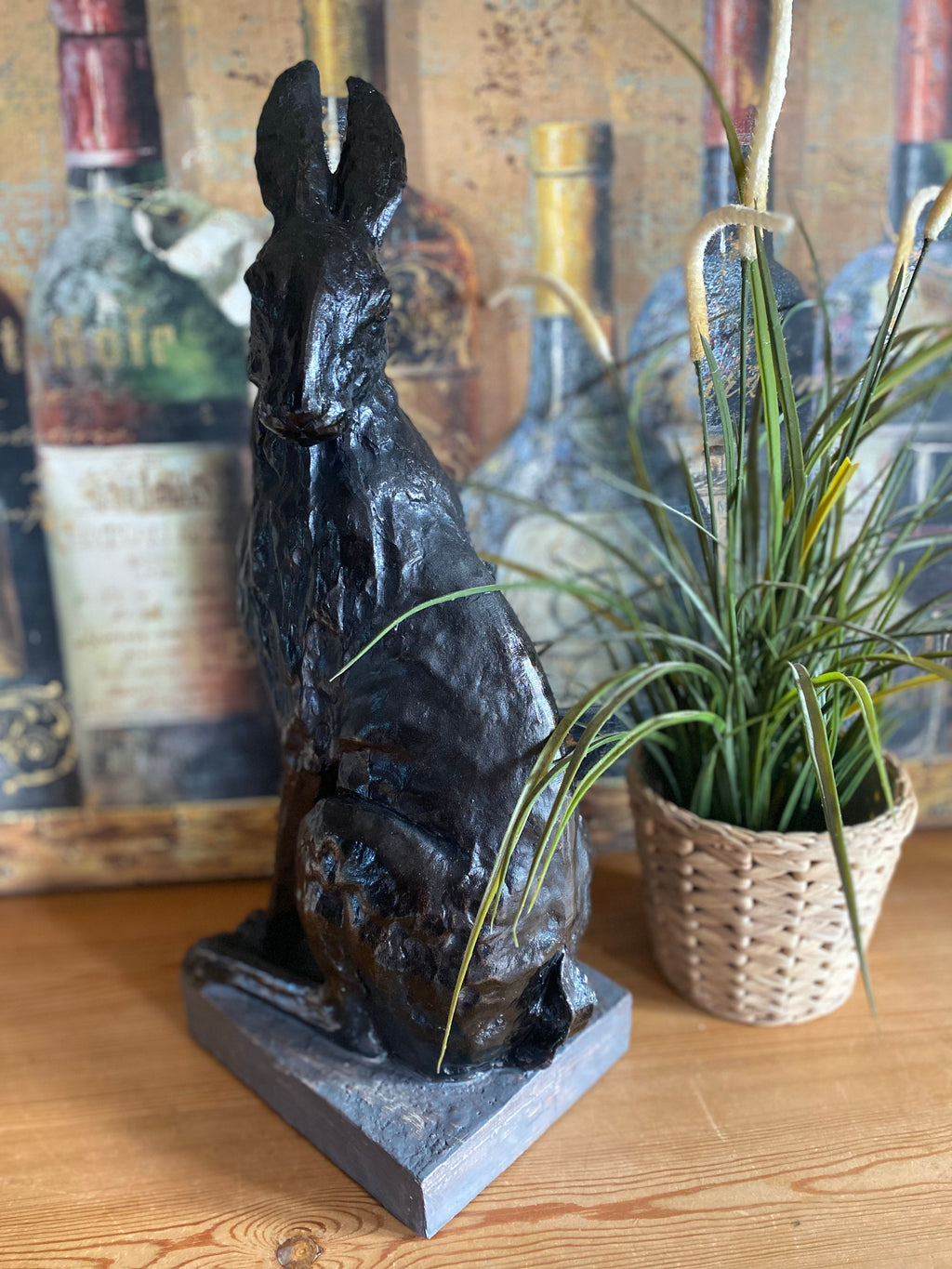 Regal Black & Bronze Resin Hare Ornament - 48cm